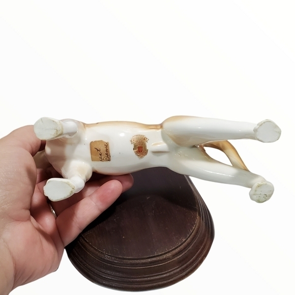 Vintage Ardalt Japan Lenwile fine China Large Great Dane figure with wood stand - Picture 8 of 9